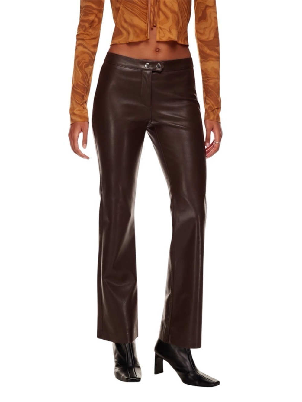 Wilfred Aritzia Evenfall Flare Pants Dark Brown Vegan Leather Size 4